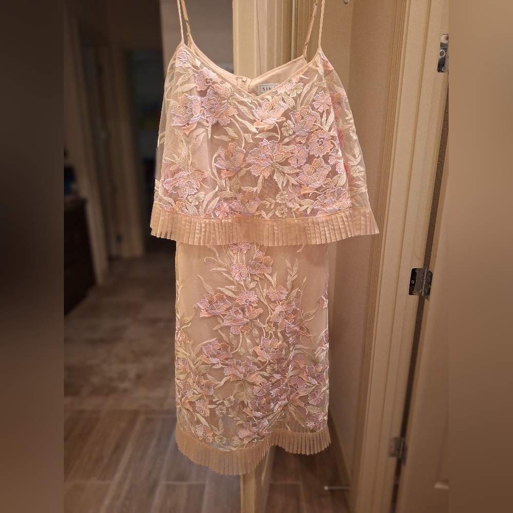Sika Strapless Dress with Pink and Cream Floral Embroidery